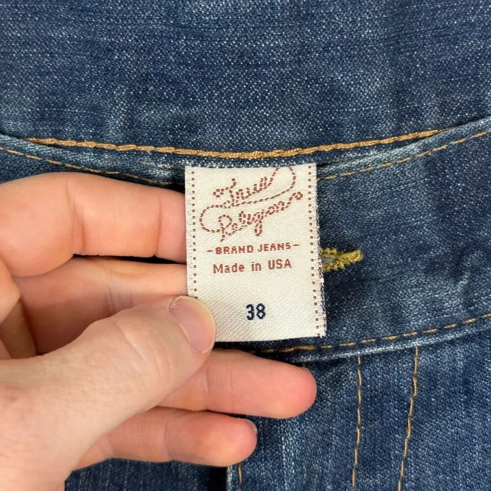 True Religion Jeans Mens 40x34 Blue Billy Super T Bootcut Made in USA DIstressed